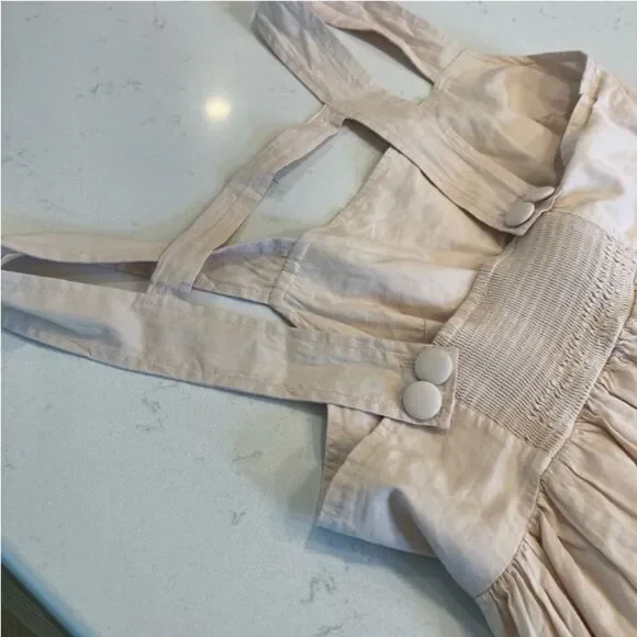 By Anthropologie Midi Apron Dress Ivory Cream with Pockets Small - Picture 8 of 12
